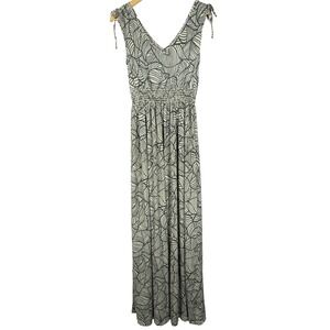 Long Elegant Legs Maxi Dress Womens Small Tall‎ Tropical Palm Green Travel Beach